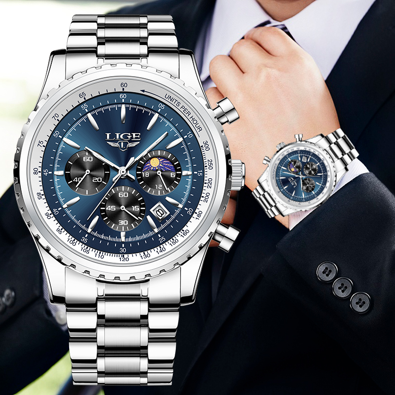 Luxury Watch Affordable - LIGE-Montre à quartz en acier inoxydable