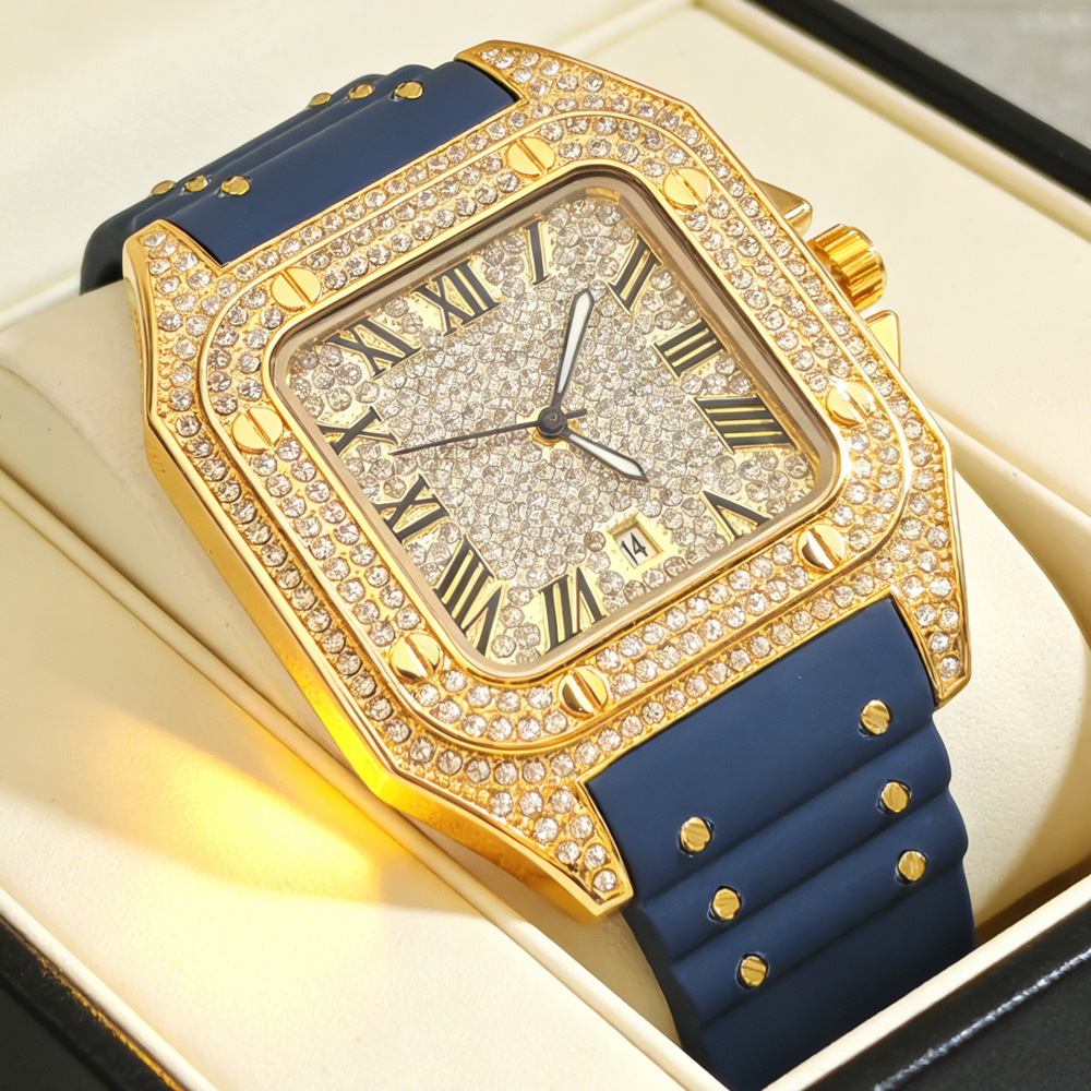 Luxury Watch With Rubber Strap - Montre à quartz carrée tendance pour