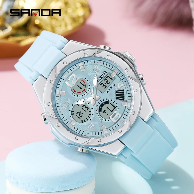 Perpetual Calendar Watch - Montre SANDA rose pour femme, analogique-numérique,