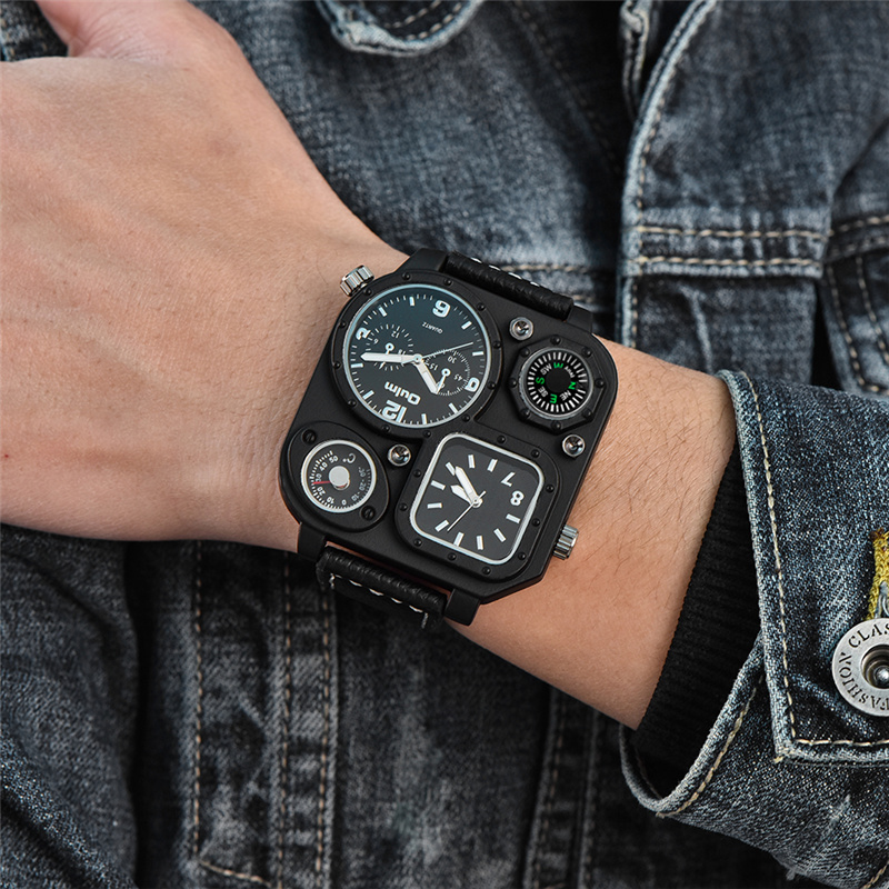 Compass Watch Luxury - Oulm-Montre-bracelet classique noire décontractée pour homme,