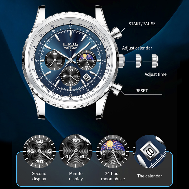 LIGE-Montre à quartz en acier  - Luxury Watch Affordable avis et prix